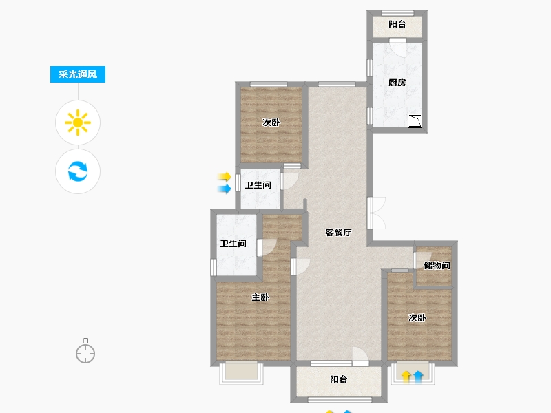 河北省-廊坊市-北辰香麓-106.40-户型库-采光通风