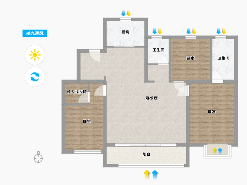 内蒙古自治区-包头市-中朵·上东郡-95.82-户型库-采光通风