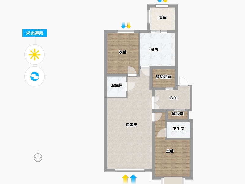 内蒙古自治区-包头市-中晟·华悦-85.41-户型库-采光通风