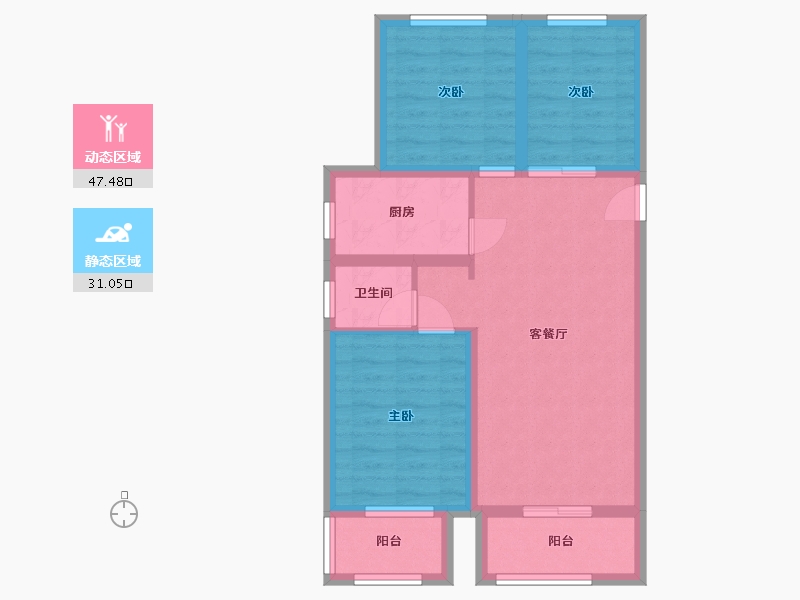 河北省-廊坊市-春城绿景兰亭苑-69.63-户型库-动静分区