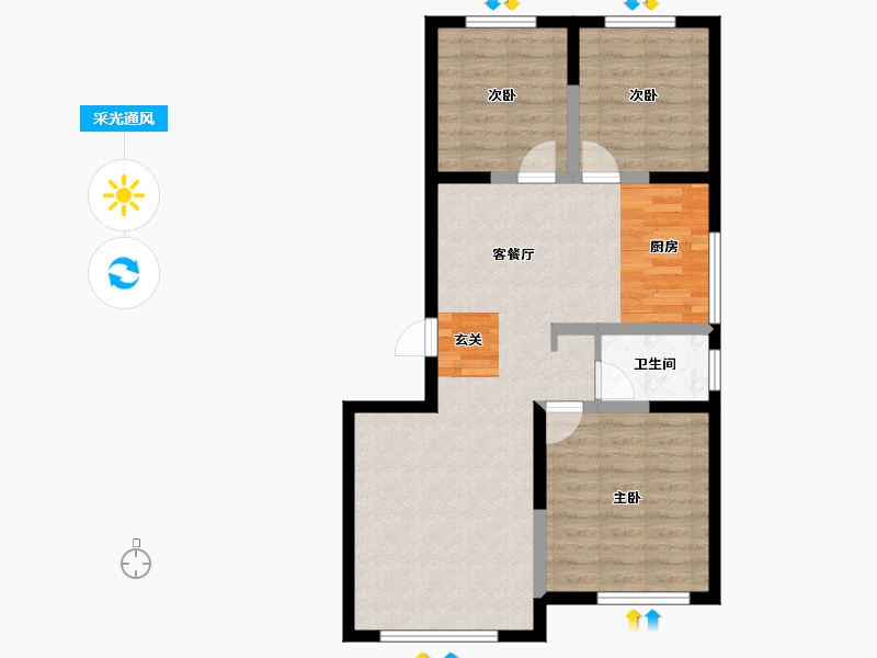 河北省-唐山市-滨海华府-74.54-户型库-采光通风