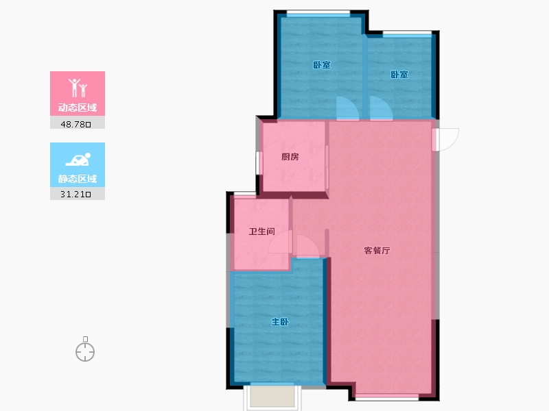 内蒙古自治区-呼和浩特市-呼和浩特恒大珺庭-72.43-户型库-动静分区