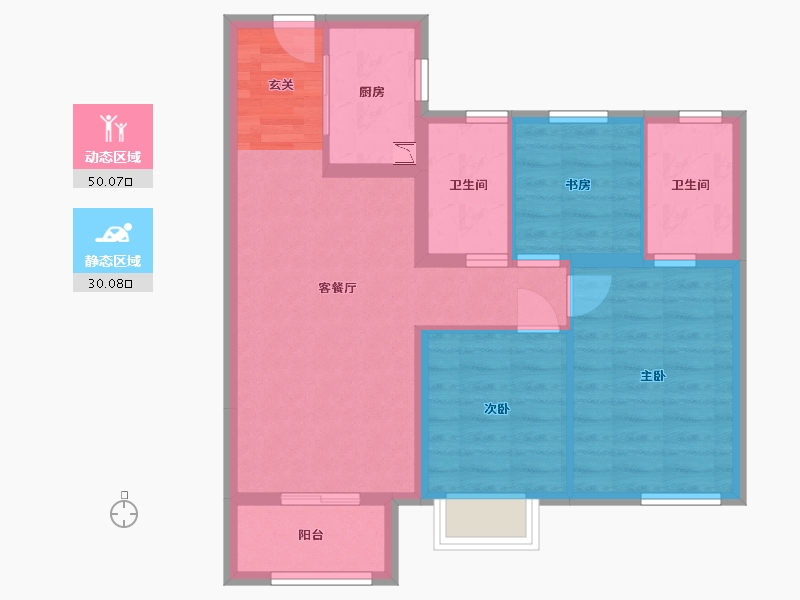 河北省-廊坊市-温泉新都孔雀城京雄壹号-71.12-户型库-动静分区