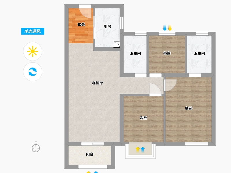 河北省-廊坊市-温泉新都孔雀城京雄壹号-71.12-户型库-采光通风