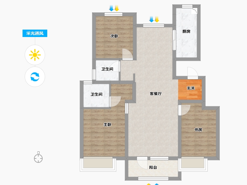 河北省-廊坊市-温泉新都孔雀城京雄壹号-83.45-户型库-采光通风