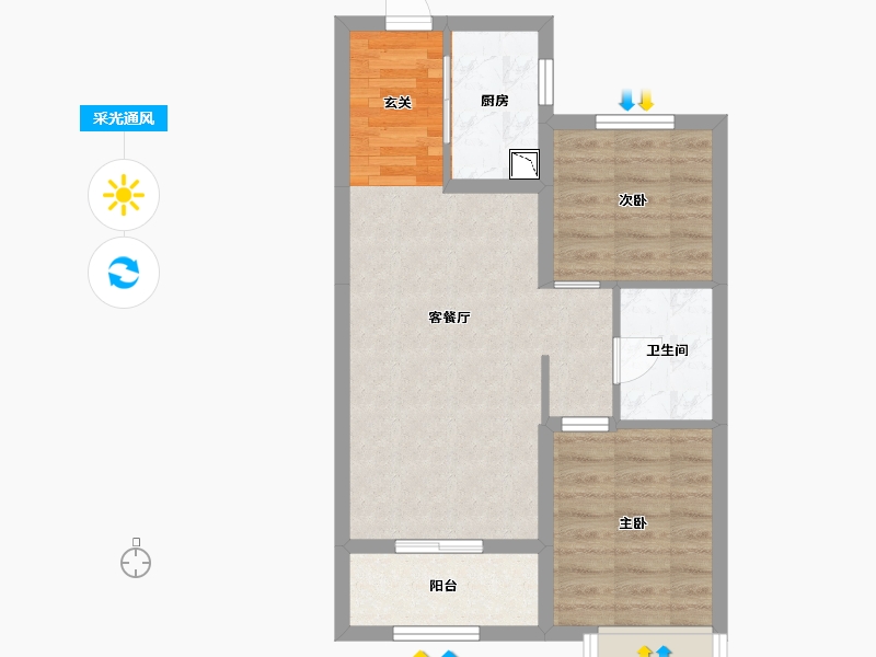 河北省-廊坊市-温泉新都孔雀城京雄壹号-55.79-户型库-采光通风