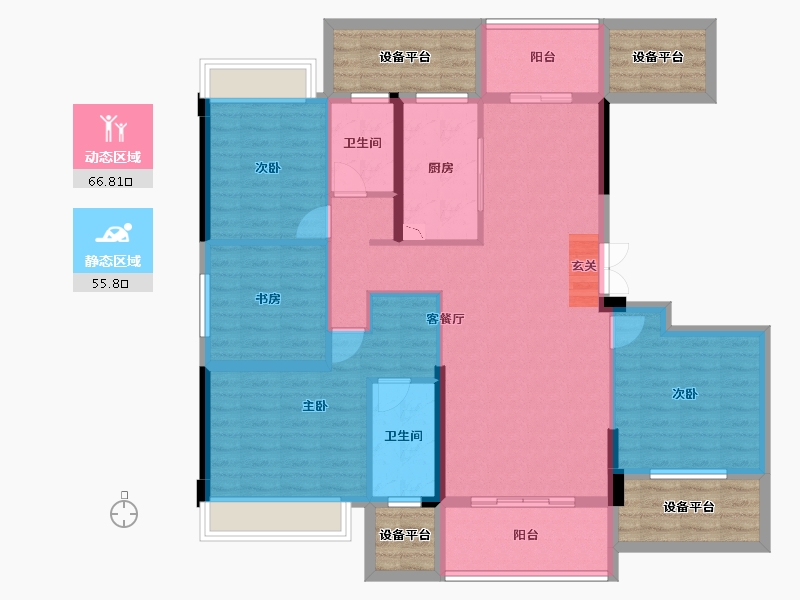 云南省-曲靖市-金博玫瑰园-126.87-户型库-动静分区