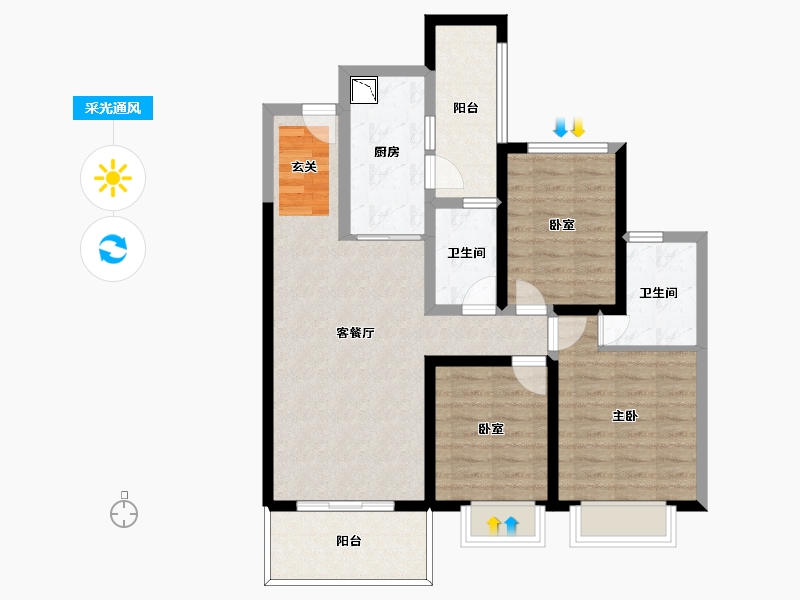 四川省-成都市-大理雅美湾-86.61-户型库-采光通风