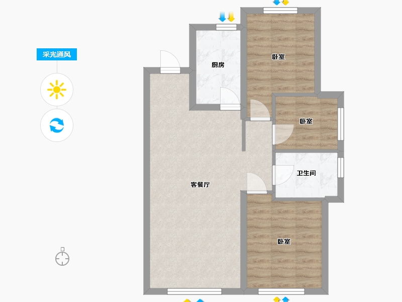 辽宁省-大连市-金地自在城-65.20-户型库-采光通风