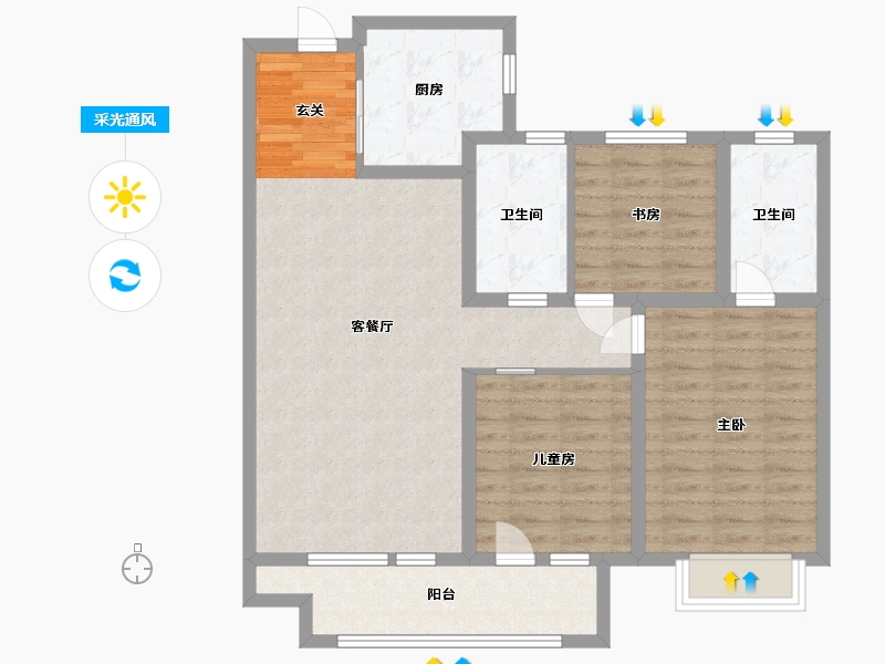 河北省-廊坊市-新空港孔雀城天玺-93.60-户型库-采光通风