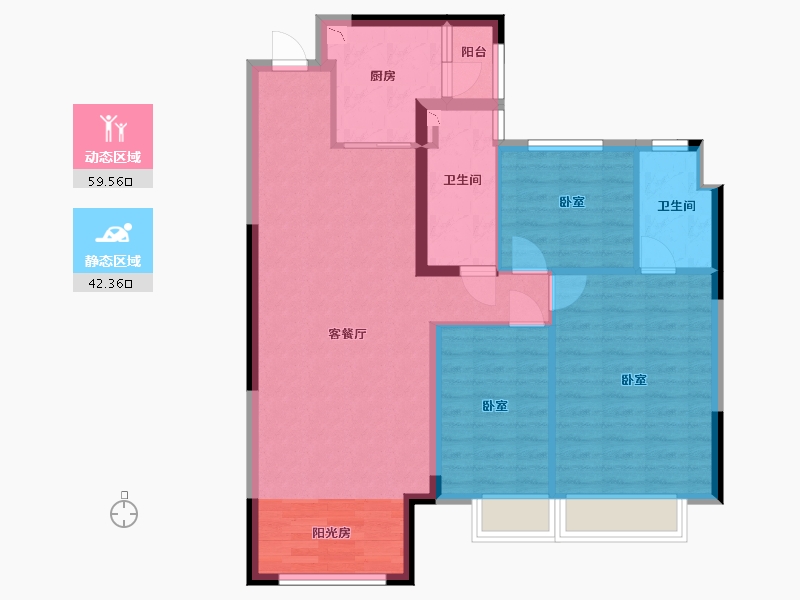 辽宁省-沈阳市-沈抚恒大养生谷-91.80-户型库-动静分区