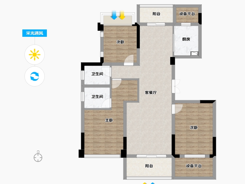 云南省-曲靖市-金博玫瑰园-104.64-户型库-采光通风