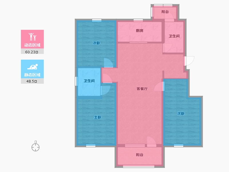 辽宁省-沈阳市-富禹依云蓝湾-96.94-户型库-动静分区