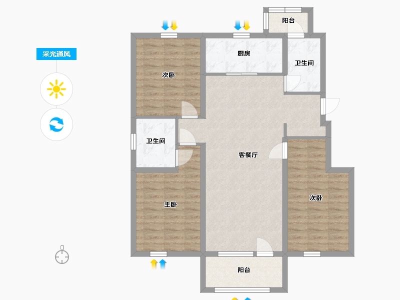 辽宁省-沈阳市-富禹依云蓝湾-96.94-户型库-采光通风