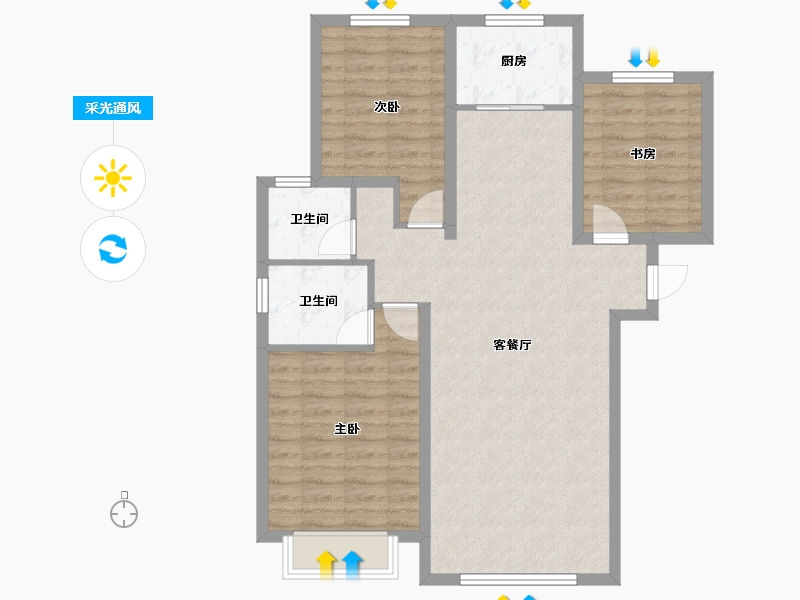 内蒙古自治区-呼和浩特市-盛世名筑二期-88.06-户型库-采光通风