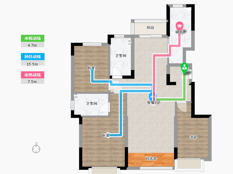 辽宁省-沈阳市-沈抚恒大养生谷-93.95-户型库-动静线