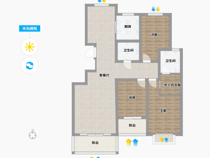 内蒙古自治区-呼和浩特市-魏都新墅-110.99-户型库-采光通风