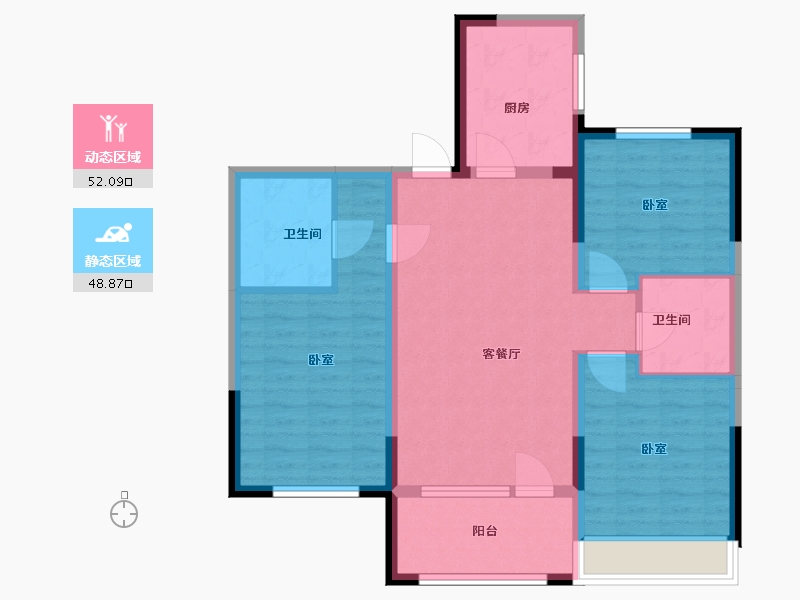 辽宁省-沈阳市-金沙巴黎花园-90.19-户型库-动静分区