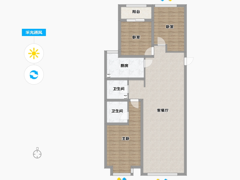 内蒙古自治区-呼和浩特市-陶然巷-105.67-户型库-采光通风