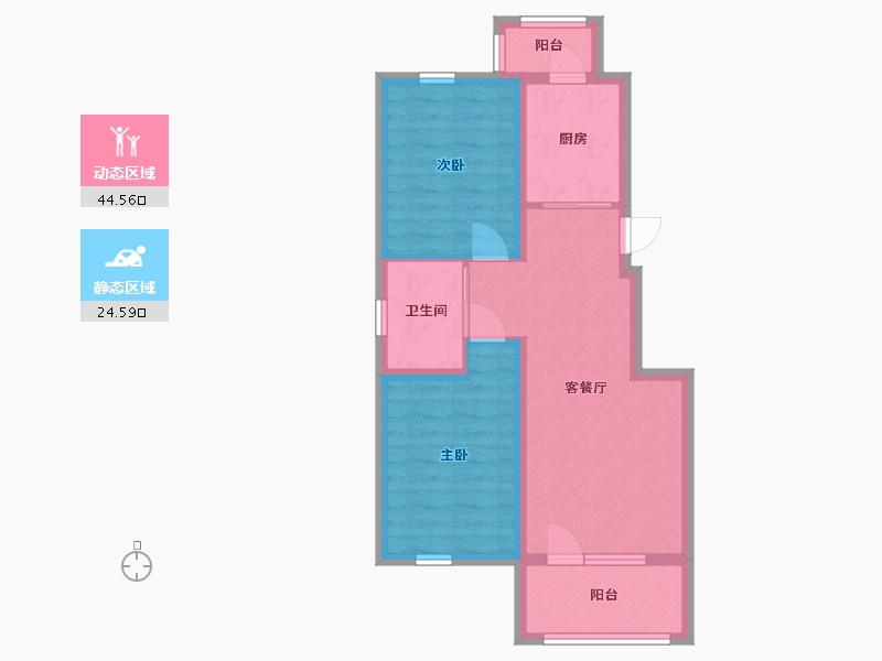 辽宁省-沈阳市-富禹依云蓝湾-60.87-户型库-动静分区