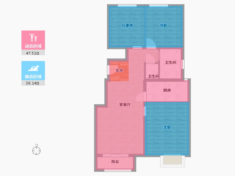 河北省-廊坊市-鸿坤理想城-74.76-户型库-动静分区