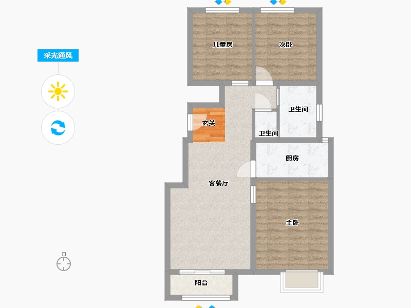 河北省-廊坊市-鸿坤理想城-74.76-户型库-采光通风