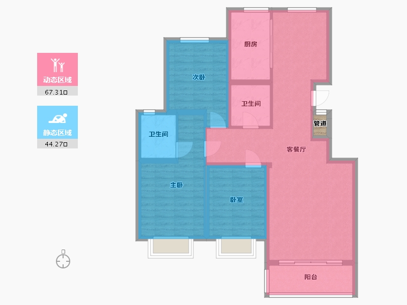 内蒙古自治区-呼和浩特市-魏都新墅-100.67-户型库-动静分区