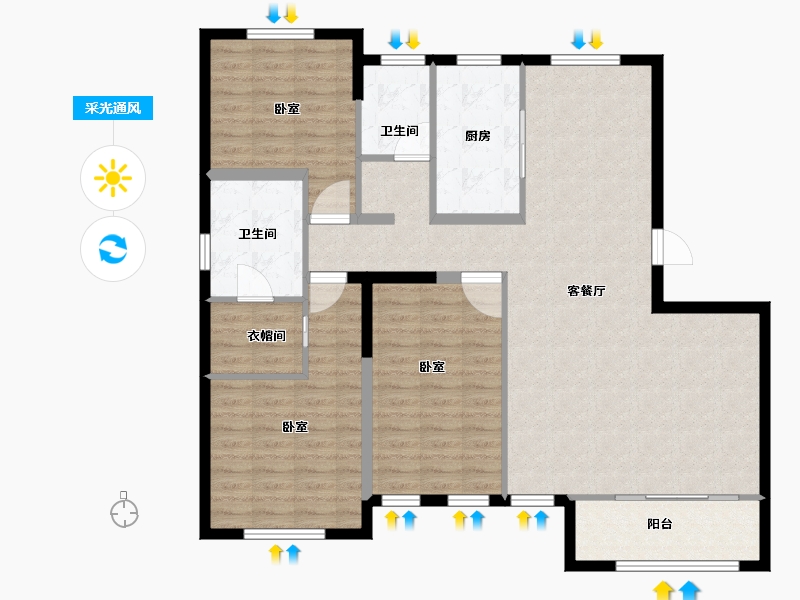 内蒙古自治区-包头市-澜湖·璞园-115.14-户型库-采光通风