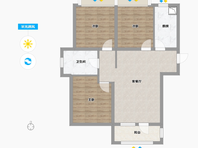 内蒙古自治区-呼和浩特市-荣盛·楠湖郦舍-72.58-户型库-采光通风