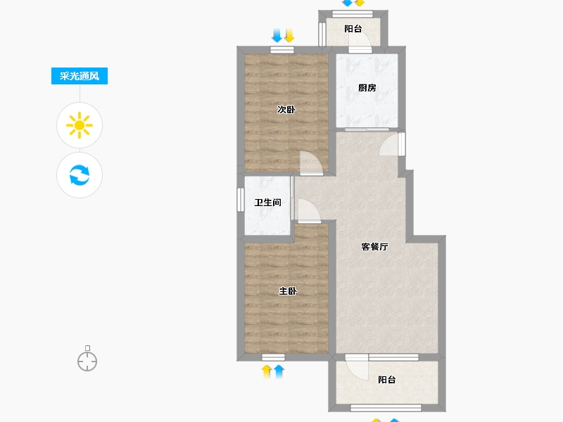 辽宁省-沈阳市-富禹依云蓝湾-63.04-户型库-采光通风