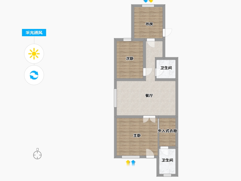 内蒙古自治区-呼和浩特市-魏都新墅-70.22-户型库-采光通风