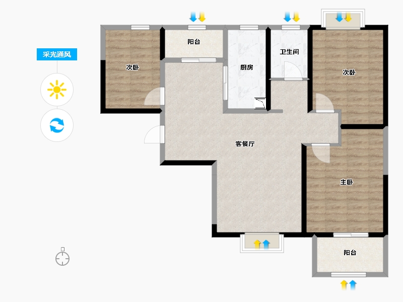 陕西省-西安市-星雨华府-88.99-户型库-采光通风