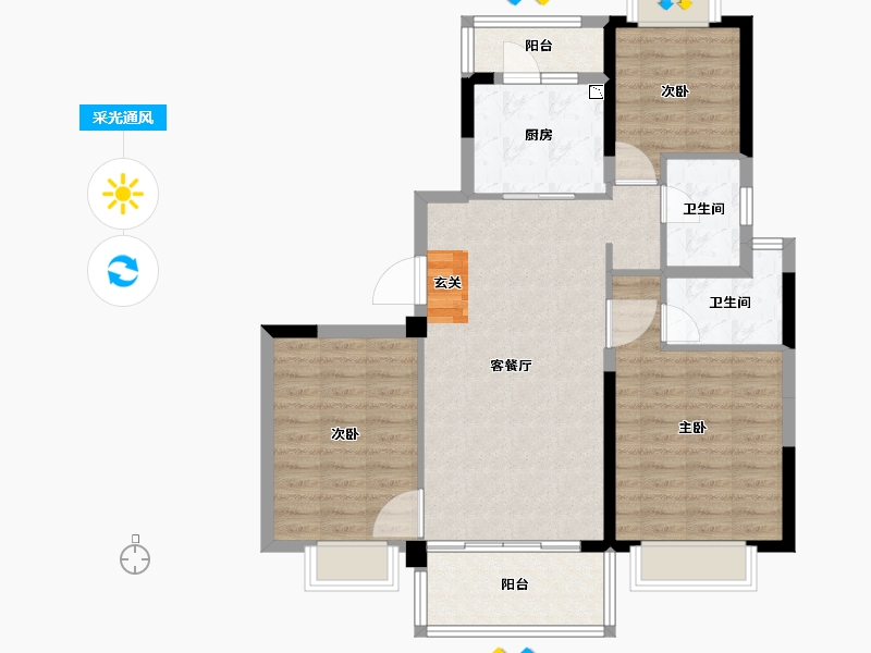 云南省-昆明市-碧桂园东园-90.55-户型库-采光通风