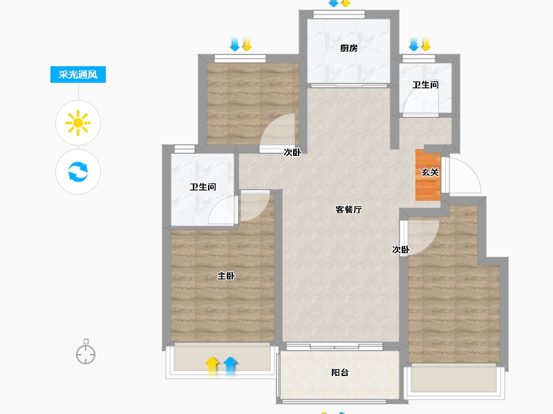 江苏省-南京市-云溪璟园-76.03-户型库-采光通风