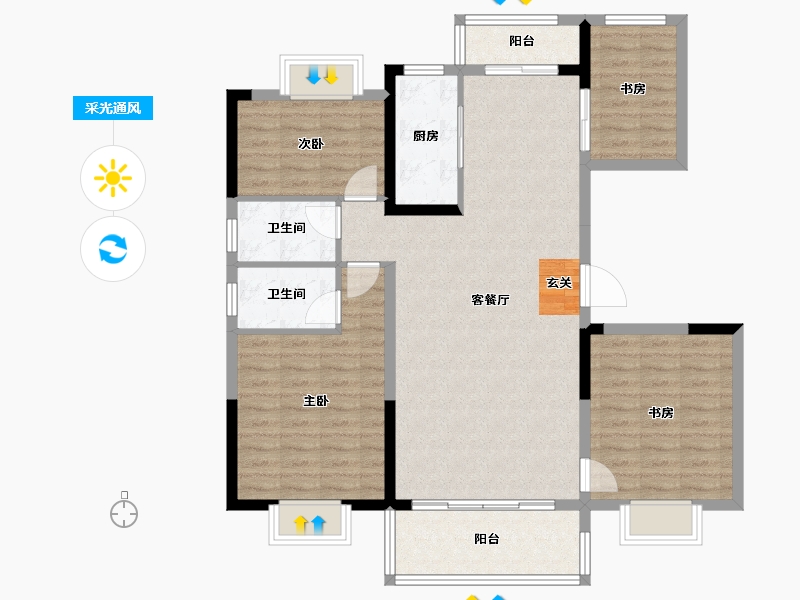 云南省-昆明市-碧桂园东园-111.11-户型库-采光通风