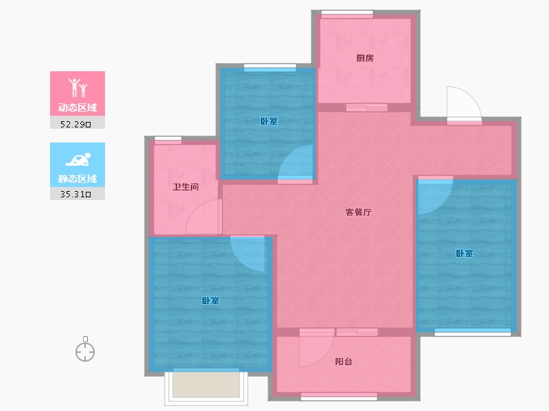 辽宁省-大连市-乾豪·欢乐颂-78.80-户型库-动静分区