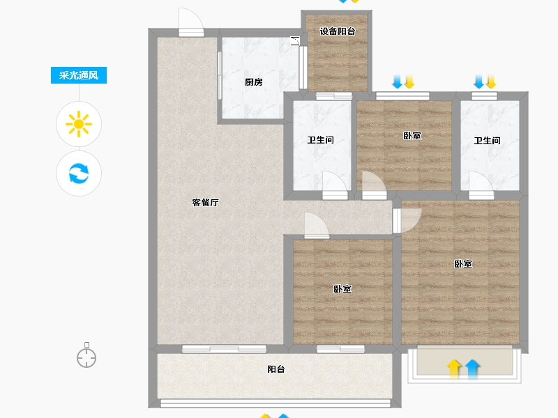 江苏省-无锡市-玖珑悦-84.00-户型库-采光通风