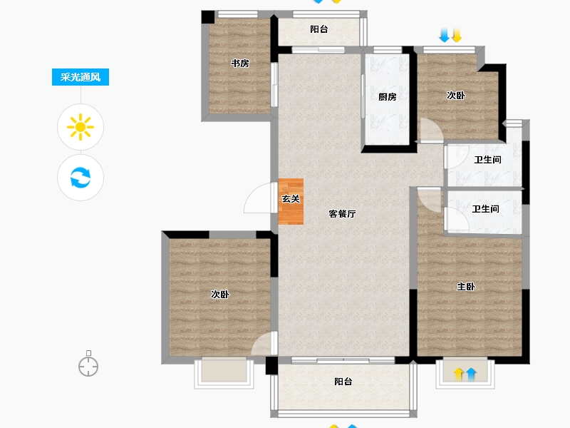 云南省-昆明市-碧桂园东园-110.78-户型库-采光通风