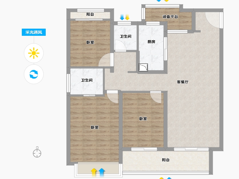 江苏省-徐州市-旭辉美的天阙-105.00-户型库-采光通风