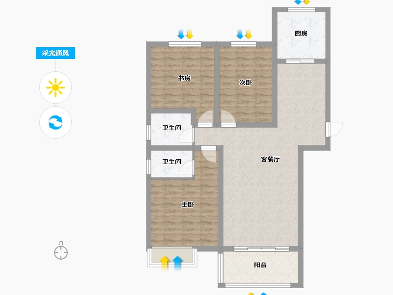 陕西省-榆林市-塞纳公馆-95.26-户型库-采光通风