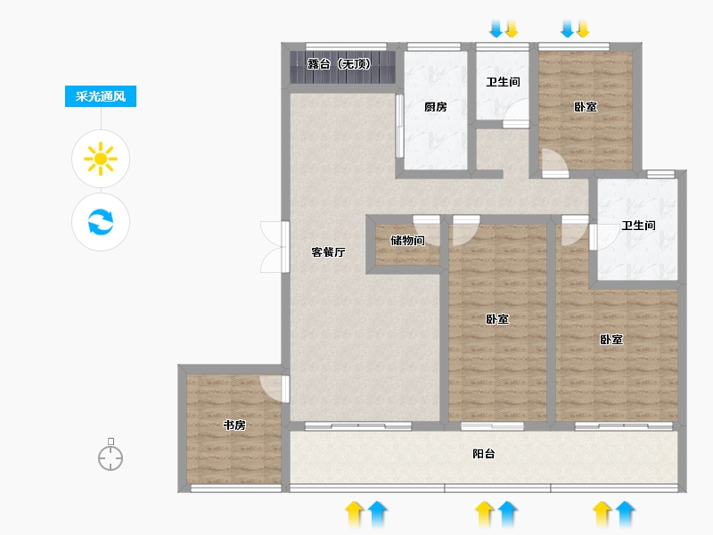 陕西省-咸阳市-绿城春江花月-135.27-户型库-采光通风