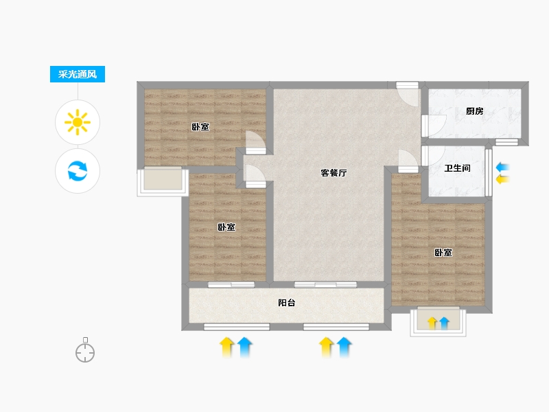 陕西省-西安市-清渭公馆-87.21-户型库-采光通风