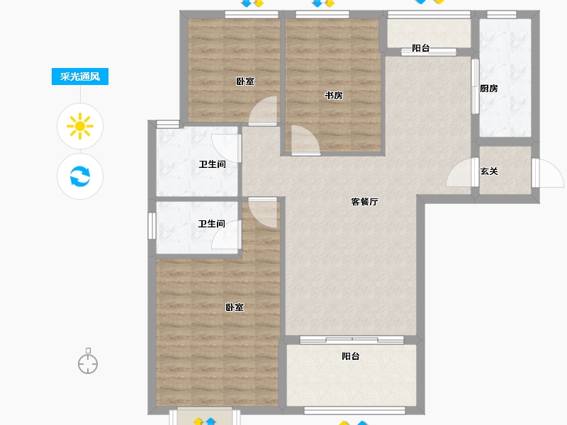 安徽省-宿州市-彼岸星城·融耀-102.00-户型库-采光通风