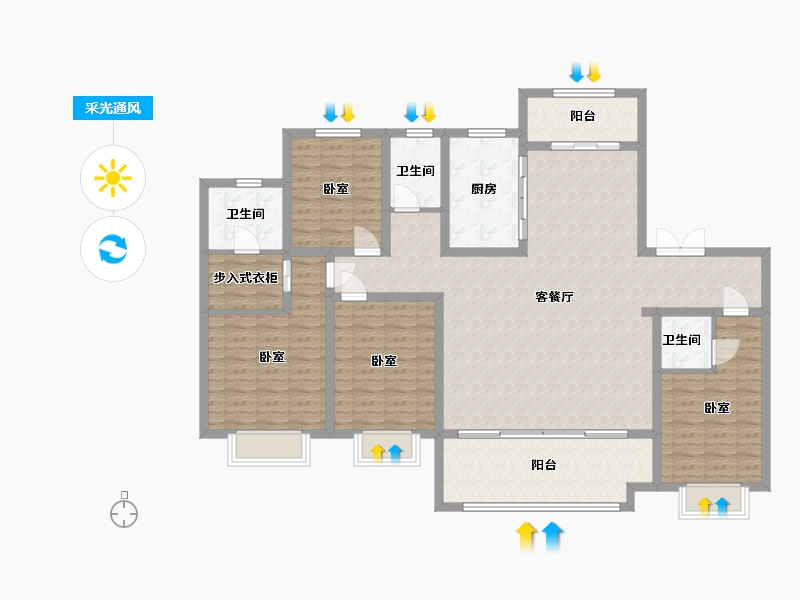 陕西省-渭南市-蒲城汇邦中央公馆-144.85-户型库-采光通风