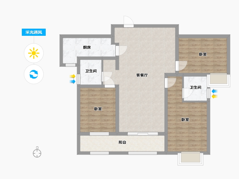 陕西省-渭南市-蒲城汇邦中央公馆-91.76-户型库-采光通风