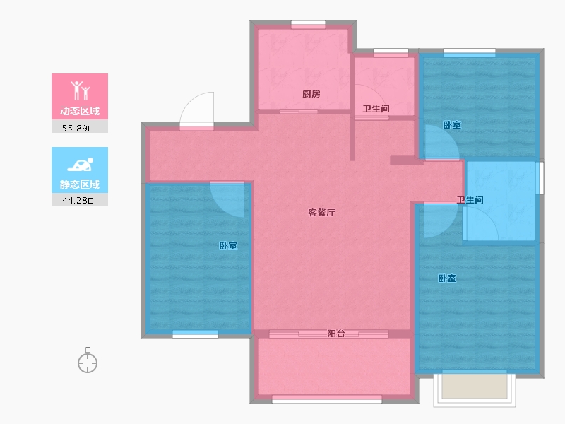 辽宁省-大连市-乾豪·欢乐颂-90.80-户型库-动静分区