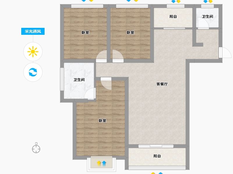 陕西省-咸阳市-沣柳国际-87.63-户型库-采光通风