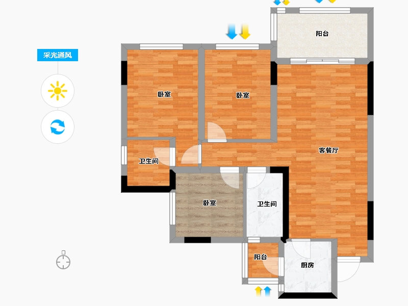 四川省-南充市-阳光珑悦台-81.79-户型库-采光通风