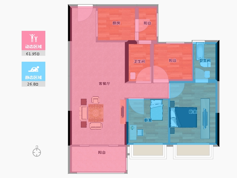 江苏省-南京市-碧桂园北站华府-80.00-户型库-动静分区