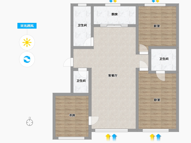 辽宁省-盘锦市-林海景天·林翠苑-100.56-户型库-采光通风